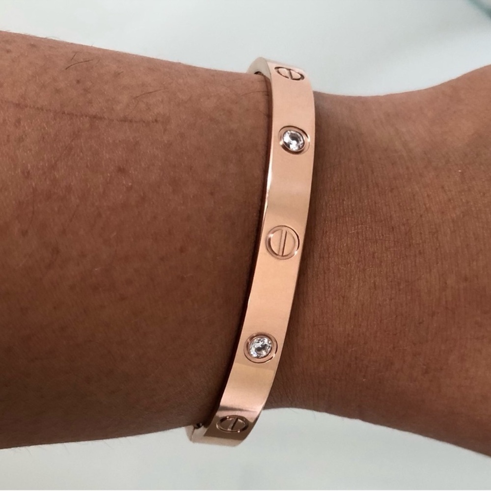 Generic Screw on Bangle Bracelet with Screwdriver in Rose Gold with Stones